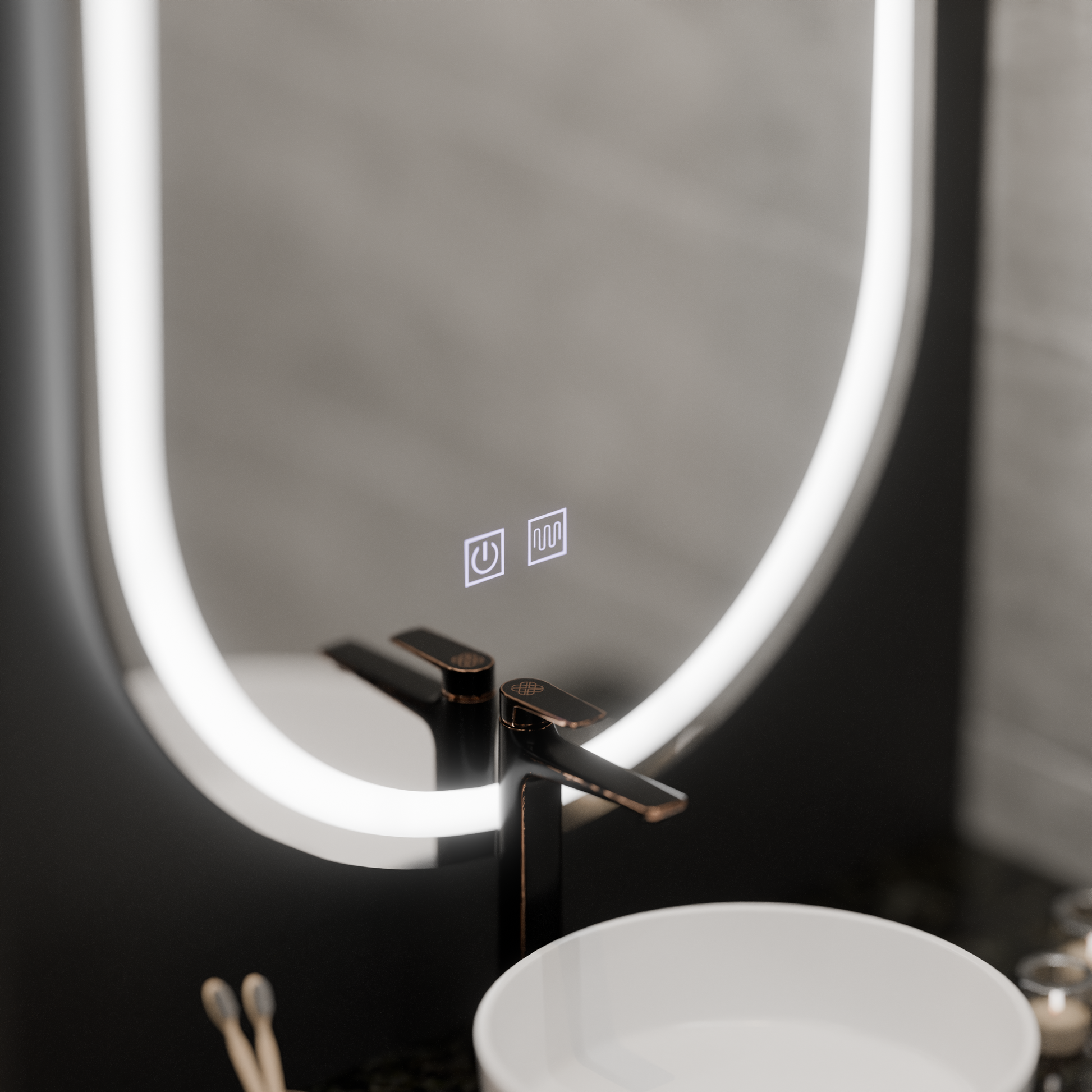 Specchio ovale a LED, 45x65 cm, Velara Touch, sistema Demister, specchi dimmerabili Korman E Titolo predefinito Alessandro Design