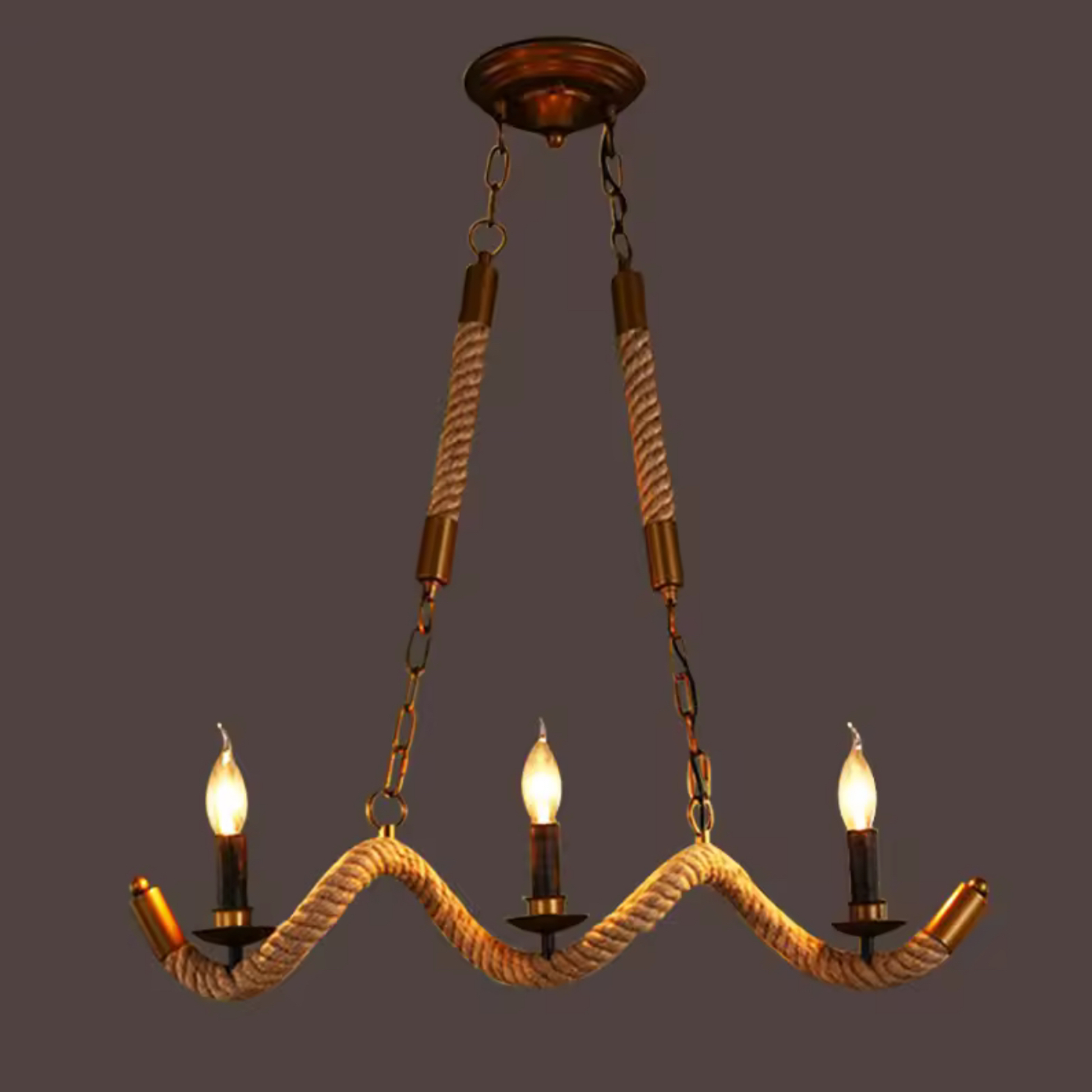 Lampadario in corda, 3xE27, marrone, metallo e corda LV572/3BK Lampadari vintage Titolo predefinito Alessandro Design