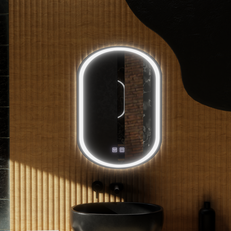 Specchio ovale a LED, 45x65 cm, Velara Touch, sistema Demister, specchi dimmerabili Korman E Titolo predefinito Alessandro Design