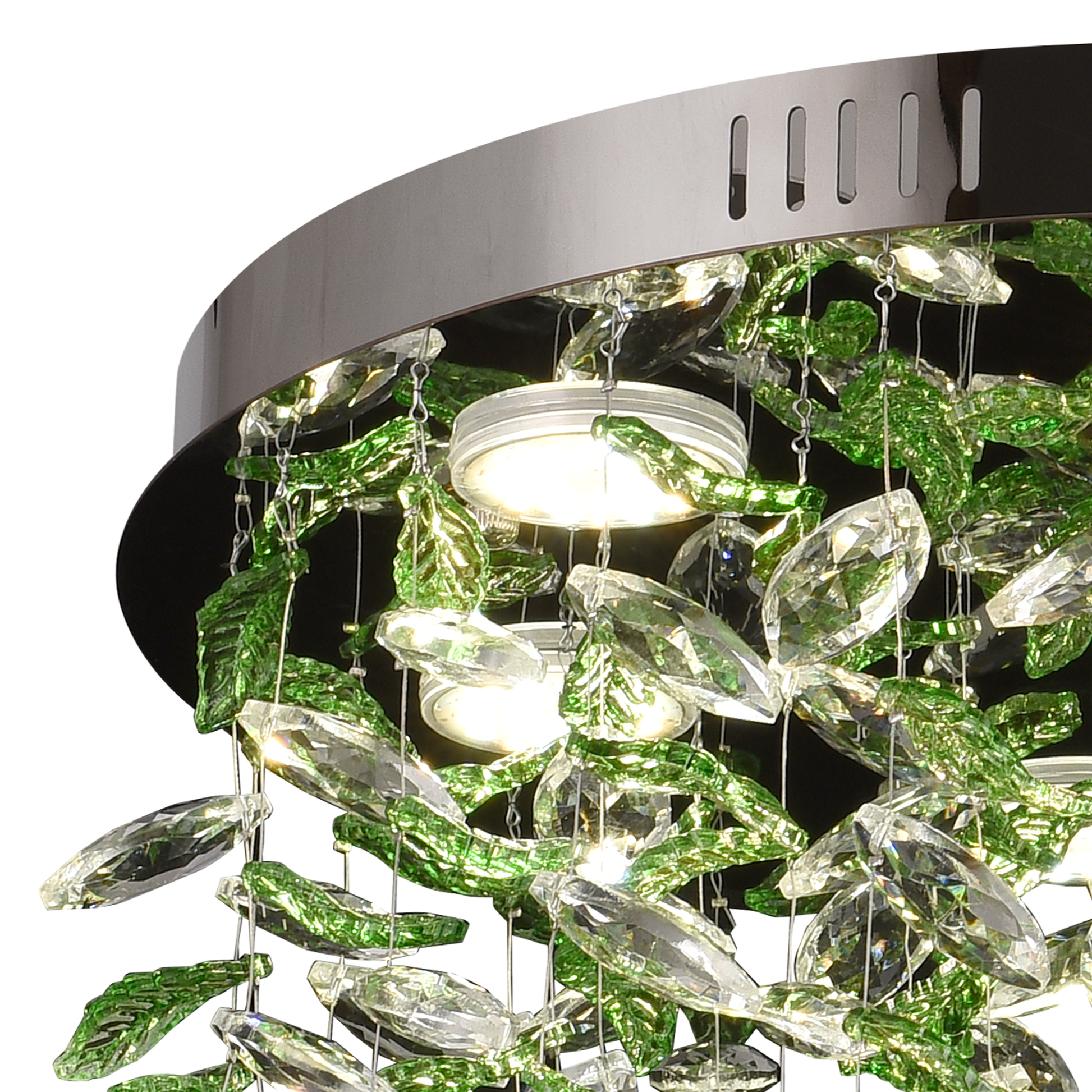 Lampadario LED in cristallo LLC211/400GN Rotondo, 22W, Luce Fredda/Calda/Neutra, Cristalli Verdi, Lampadari in Cristallo Cromato Lucido Titolo predefinito Alessandro Design