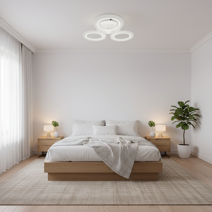 Lampadario LED GRANDE 27W, 3 Cerchi, Luce Neutra, Bianco