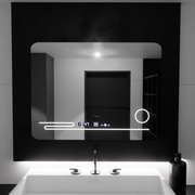 Specchio rettangolare a LED, 80x60 cm, Harmonie MotionGlow Marcello, Sistema antiappannante, Termometro e Orologio, Lente d'ingrandimento cosmetica, Specchi dimmerabili Marcello Titolo predefinito Alessandro Design