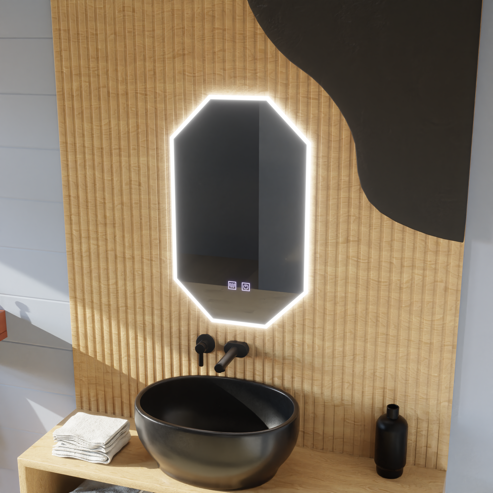 Specchio LED Polygon E43S/50X80, Sistema Luce e Disappannamento, Specchio da Bagno 50X80 cm con LED e Disappannamento Titolo predefinito Alessandro Design