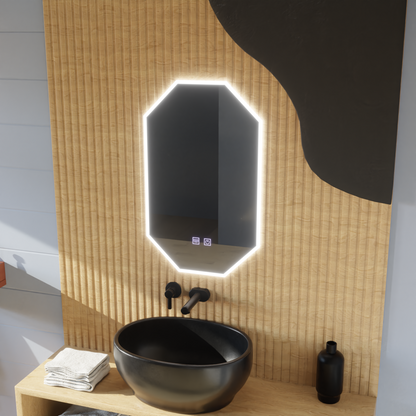 Specchio LED Polygon E43S/50X80, Sistema Luce e Disappannamento, Specchio da Bagno 50X80 cm con LED e Disappannamento Titolo predefinito Alessandro Design