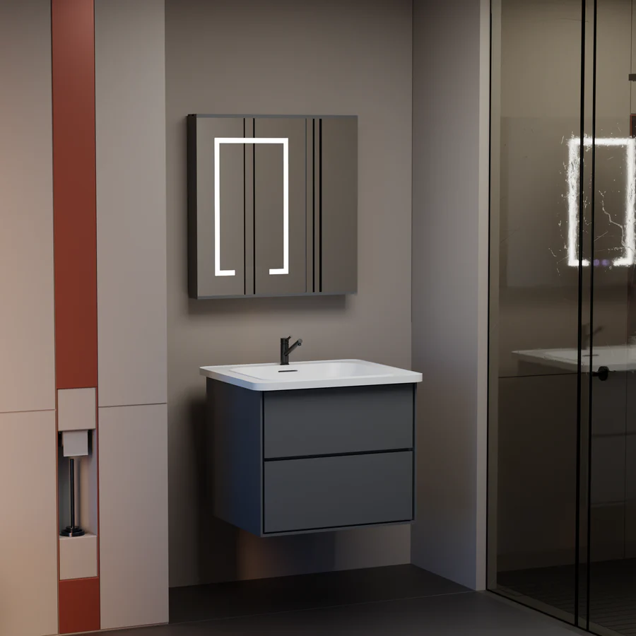 Set mobili da bagno SANTORINI, 60x50 cm, 2 pezzi, mobili da bagno grigio e bianco Titolo predefinito Alessandro Design