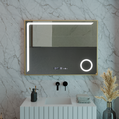 Specchio LED Sensore MotionGlow Rosalia 80x60 cm Luce Calda/Fredda/Neutra Dimmerabile Sistema di Disappannamento Termometro Orologio Collezione Marcello Funghi Marcello Specchi Titolo predefinito Alessandro Design