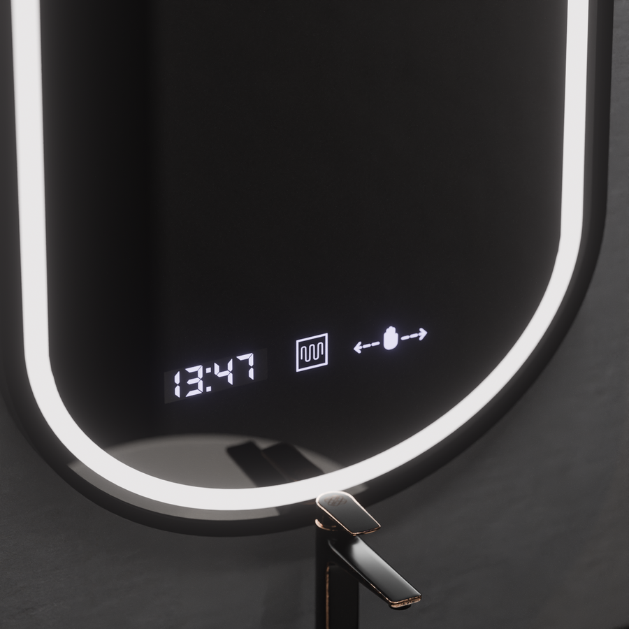 Specchio Ovale a LED, 50x90cm, Alessia MotionGlow Marcello, Sistema Antiappannamento, Orologio e Termometro, Dimabila Specchi Marcello Titolo predefinito Alessandro Design
