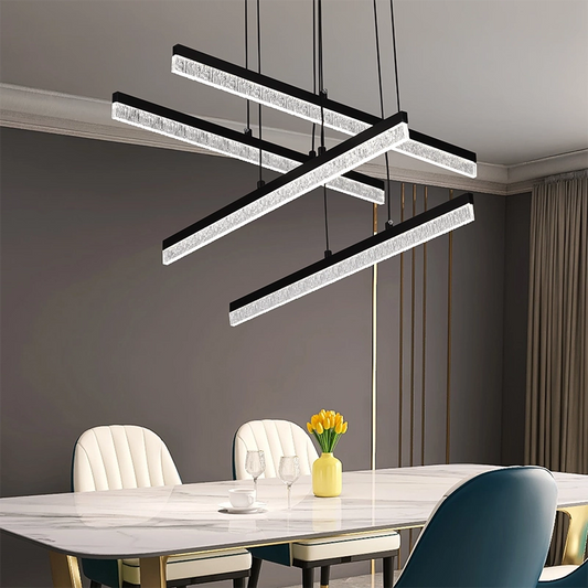 Lampadario LED a Sospensione con Telecomando STRATA, 4 elementi, 54W, Luce 3000/4000/6000K, Nero, Altezza Regolabile