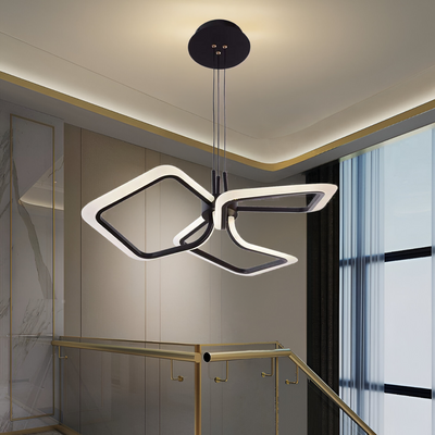 Lampadario LED sospensione con telecomando RIMINI 58W, 3 Quadrati, Luce Fredda/Calda/Neutra, Dimmerabile, Nero