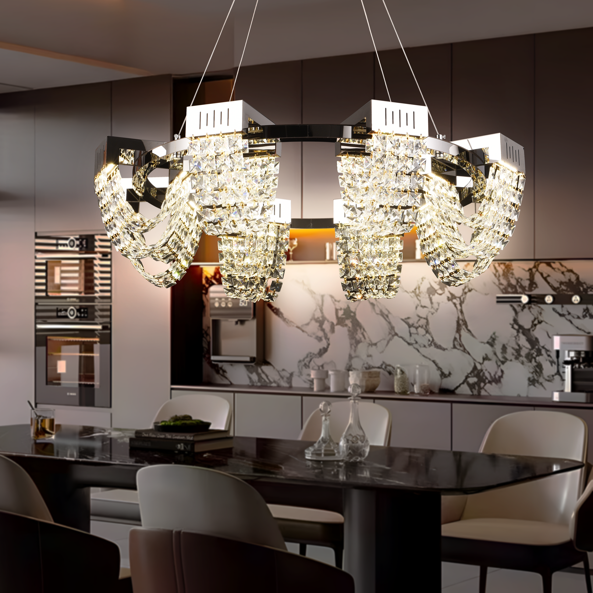 Lampadario LED in Cristallo 24W, STRATUS Regalis, Diametro 80cm, Cromo Lucido, Altezza Regolabile, Luce Calda Neutra Fredda 3000K/4000K/6000K, Lampadari in Cristallo in Metallo e Cristallo Titolo predefinito Alessandro Design