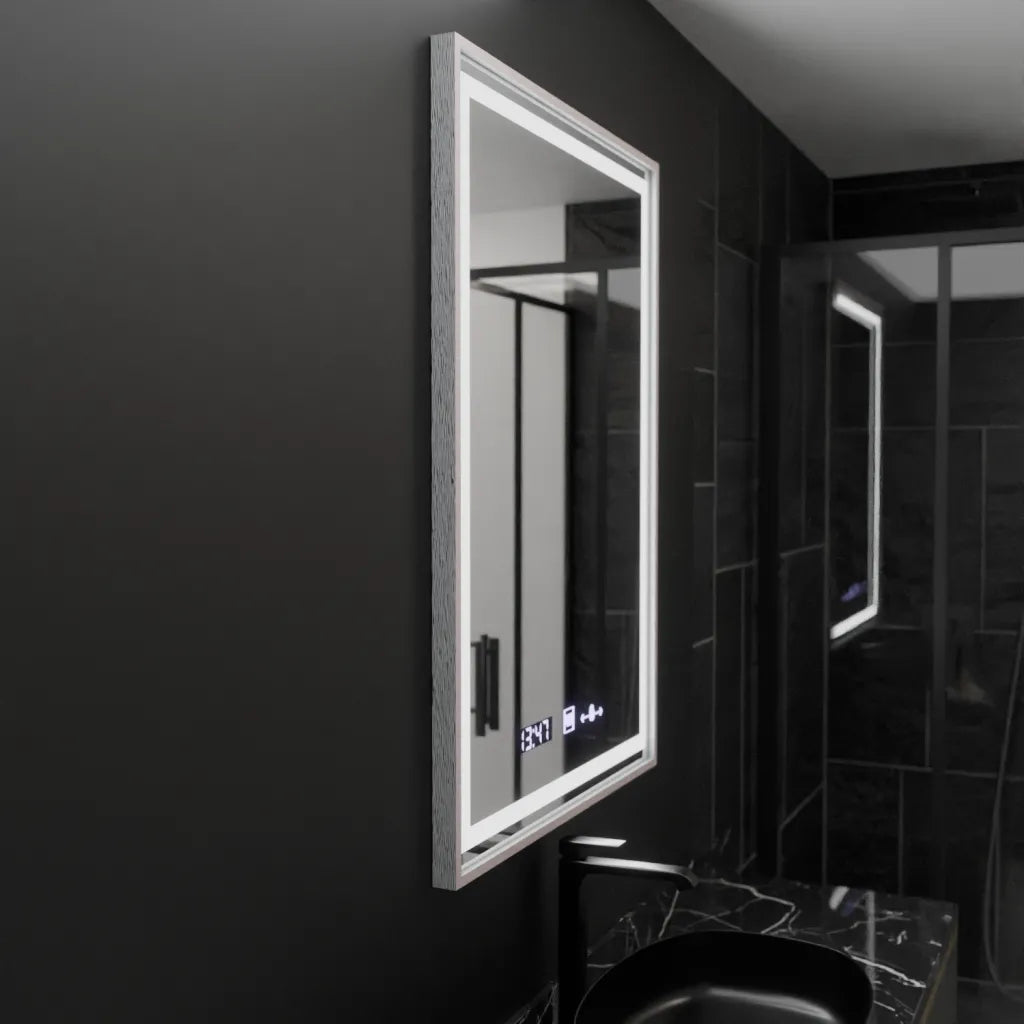 Specchio rettangolare a LED, 60x80 cm, Verite Imperial Silver Motion Glow Marcello, sistema antiappannamento, orologio e termometro, specchi dimmerabili Marcello Titolo predefinito Alessandro Design