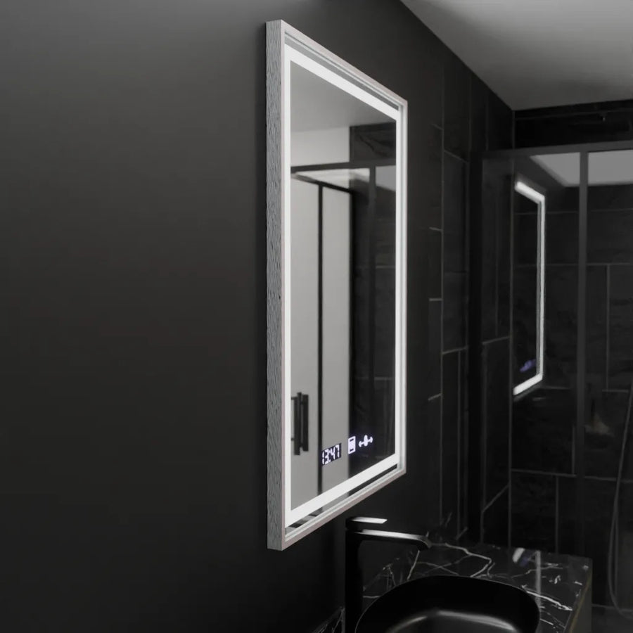 Specchio rettangolare a LED, 60x80 cm, Verite Imperial Silver Motion Glow Marcello, sistema antiappannamento, orologio e termometro, specchi dimmerabili Marcello Titolo predefinito Alessandro Design