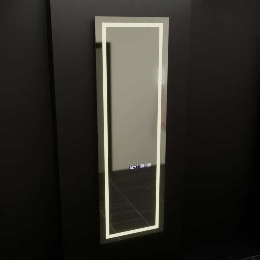 Specchio rettangolare a LED, 45x140cm, sensore radar Giulia Marcello, sistema antiappannante, orologio e termometro, Dimabila, Dressing Couture Dressing Mirrors Titolo predefinito Alessandro Design
