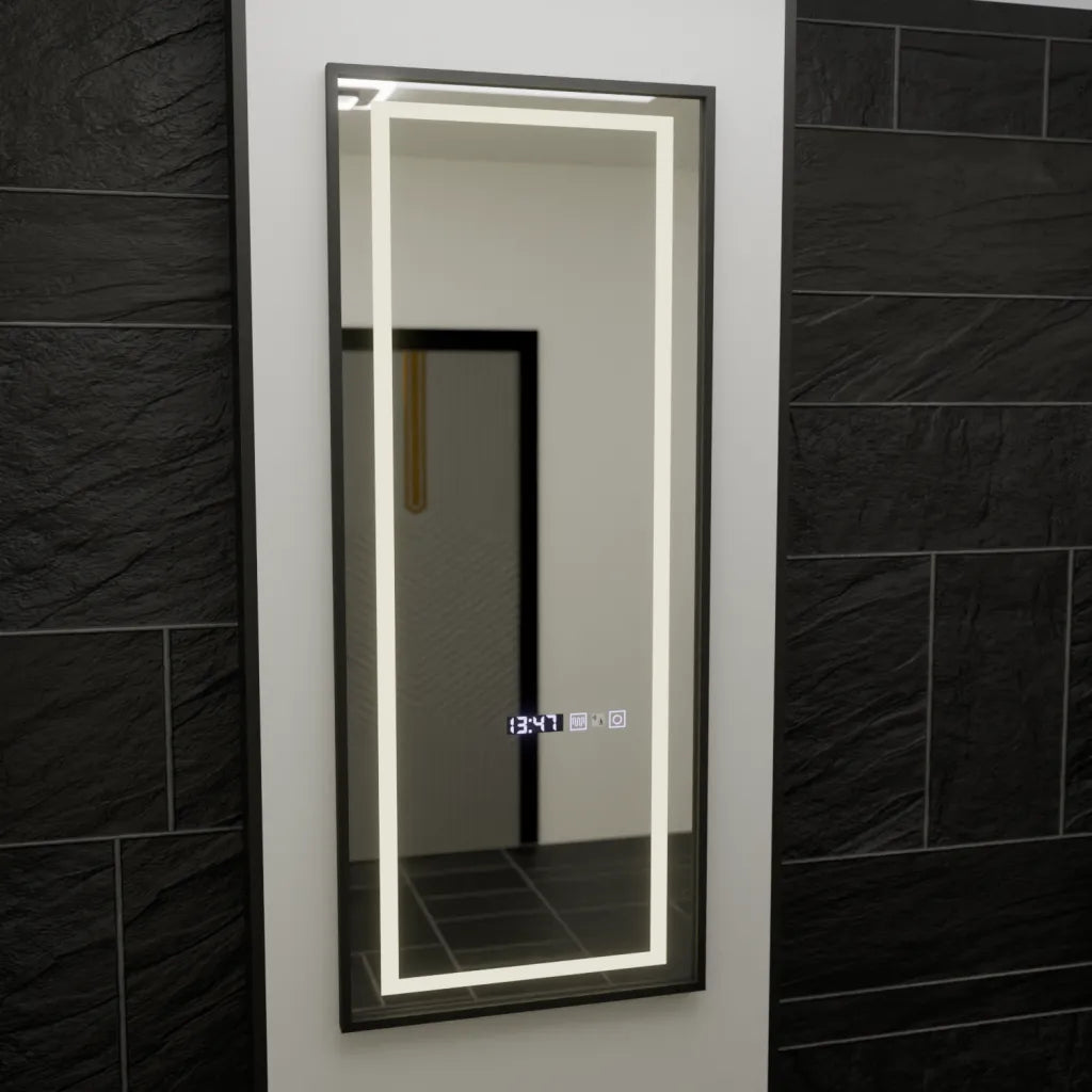 Specchio rettangolare a LED, 60x150 cm, sensore radar Bianca Marcello, sistema antiappannamento, orologio e termometro, Dimabila, Dressing Couture Dressing Mirrors Titolo predefinito Alessandro Design
