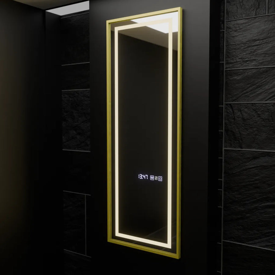 Specchio rettangolare a LED, 45x140 cm, sensore radar Elena Marcello, sistema antiappannamento, orologio e termometro, Dimabila, Dressing Couture Dressing Mirrors Titolo predefinito Alessandro Design
