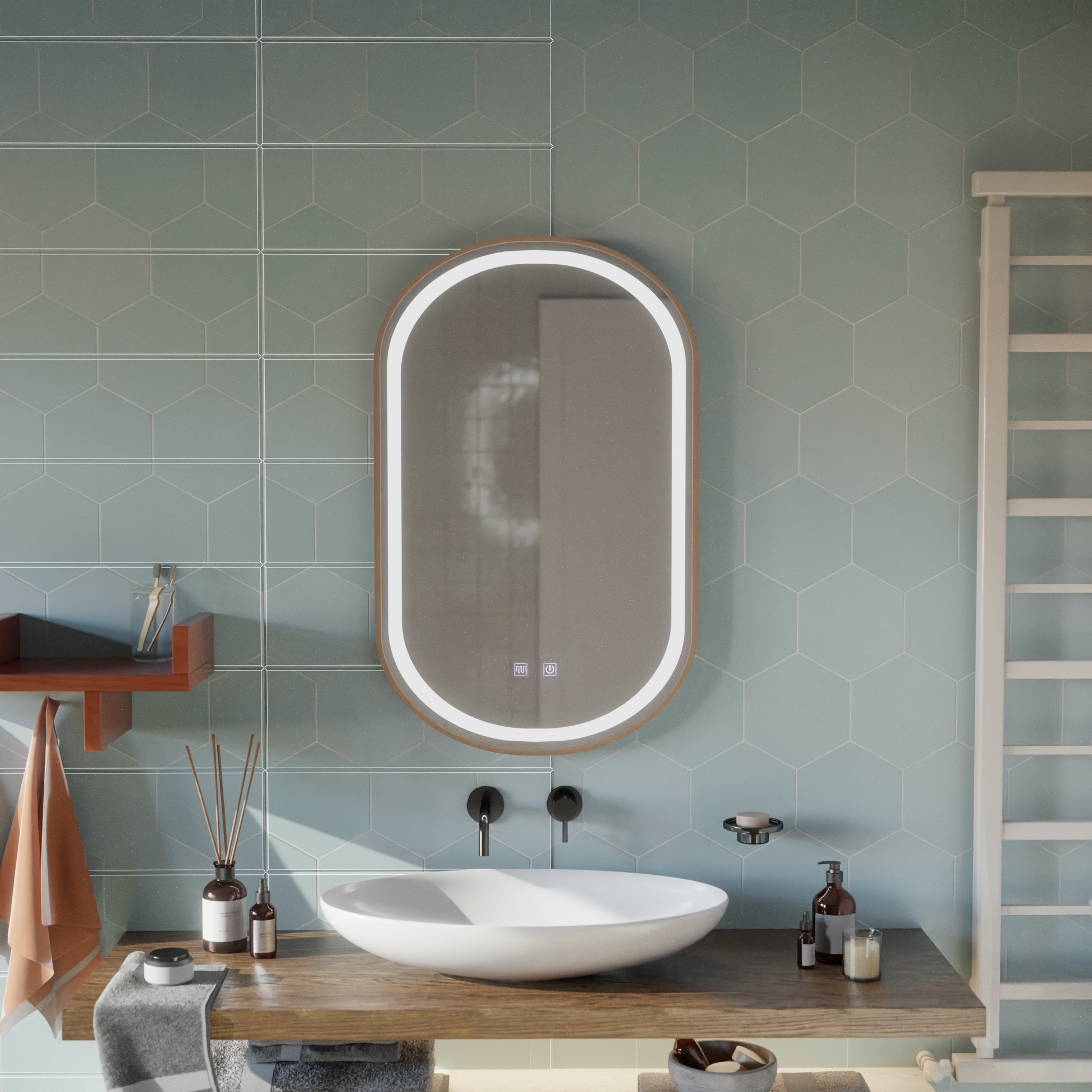 LED Touch Impora Specchio Demist System 50x80 cm Specchi con cornice oro rosa Korman E Titolo predefinito Alessandro Design