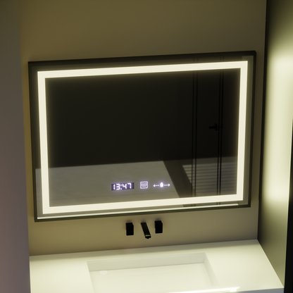 Specchio rettangolare a LED, 80x60 cm, Verite Majeste Noir Motion Glow Marcello, sistema antiappannamento, orologio e termometro, specchi dimmerabili Marcello Titolo predefinito Alessandro Design