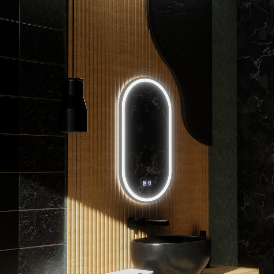 Specchio ovale a LED, 45x65 cm, Velara Touch, sistema Demister, specchi dimmerabili Korman E Titolo predefinito Alessandro Design