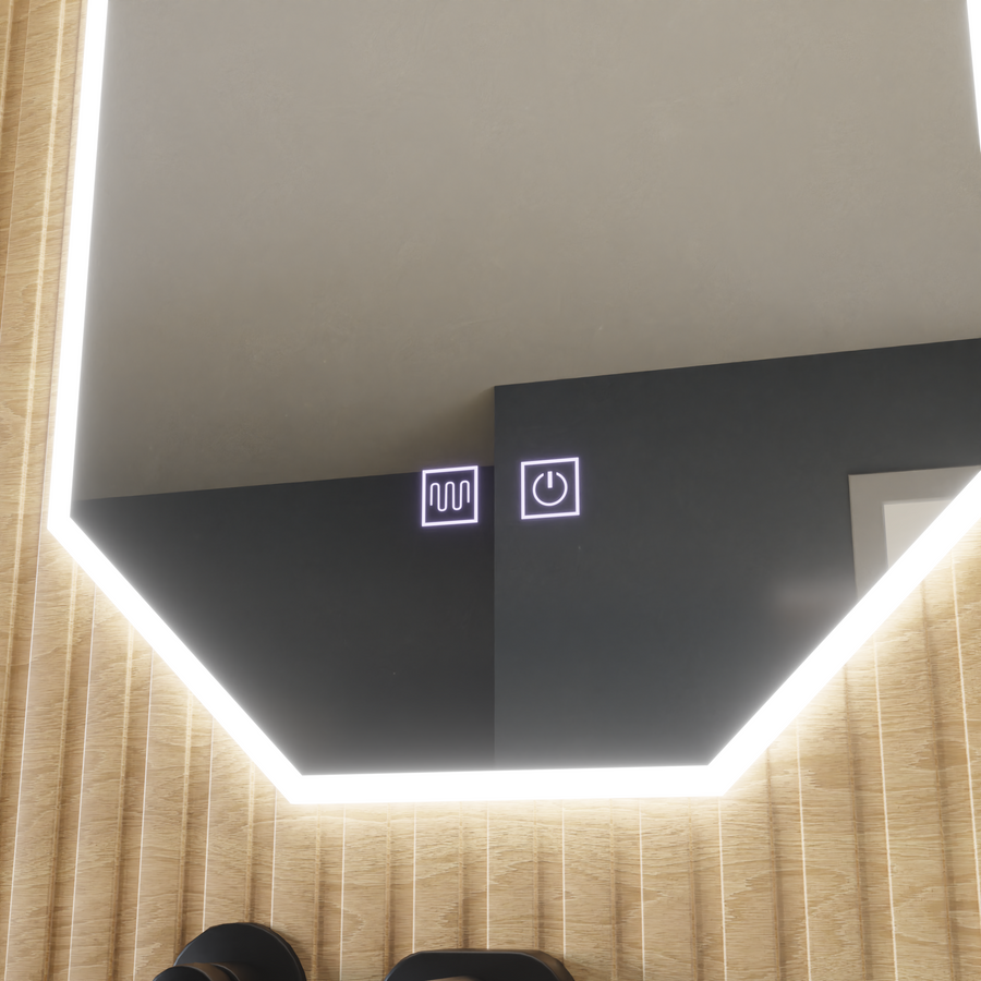 Specchio LED Polygon E43S/50X80, Sistema Luce e Disappannamento, Specchio da Bagno 50X80 cm con LED e Disappannamento Titolo predefinito Alessandro Design