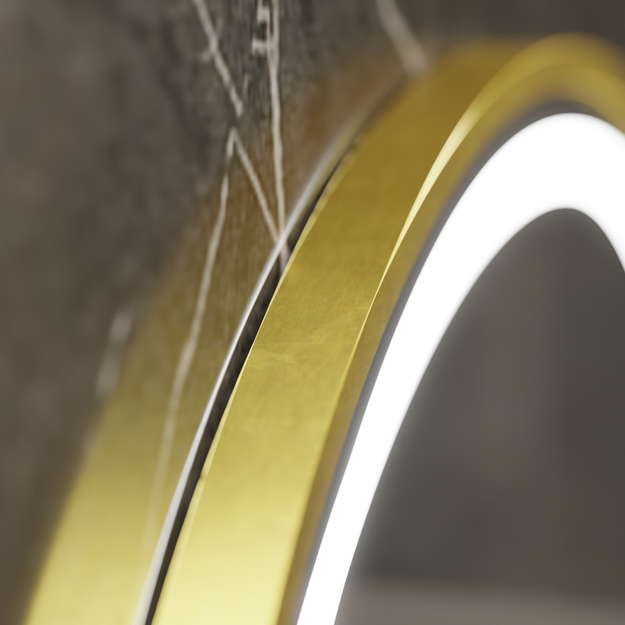LUSSO LED Specchio Touch, Sistema Demister, Orologio e Temperatura, Diametro 60 cm, Cornice Oro Spazzolato, Luce Calda e Fredda Neutra 3000K/4500K/6000K, Specchi Korman S Dimmerabili Titolo predefinito Alessandro Design