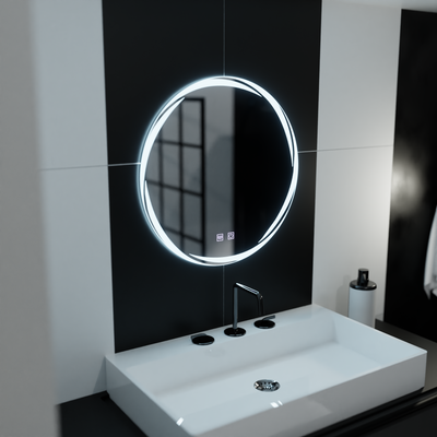 Specchio LED rotondo 60cm, Spirallus Touch, Sistema Demister, Dimmerabile