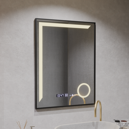 Specchio LED Francesca Sensore MotionGlow 60x80 cm Luce Calda/Fredda/Neutra Dimmerabile Cornice Nera Sistema Disappannante Spazzolato Termometro Orologio Collezione Marcello Funghi Marcello Specchi Titolo predefinito Alessandro Design