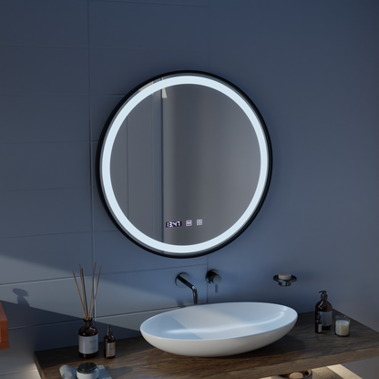 Specchio Touch LED NOVARA Sistema Antiappannamento, Orologio e Temperatura 50 cm Cornice Nera Specchi Spazzolati Korman S Titolo predefinito Alessandro Design