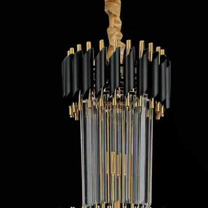 Lampadario in Cristallo CC900/600X1800, 27xE14, Diametro 60cm, Altezza 180cm, Oro Lucido e Nero, Altezza Regolabile, Design Elegante Lampadari in Cristallo Titolo predefinito Alessandro Design