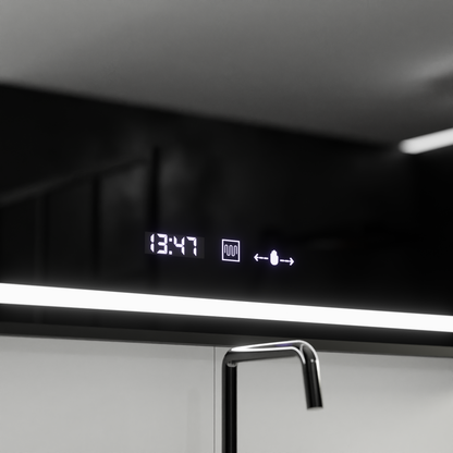 Specchio rettangolare a LED, 120x80 cm, Verite Majeste Noir Motion Glow Marcello, sistema antiappannamento, orologio e termometro, specchi dimmerabili Marcello Titolo predefinito Alessandro Design