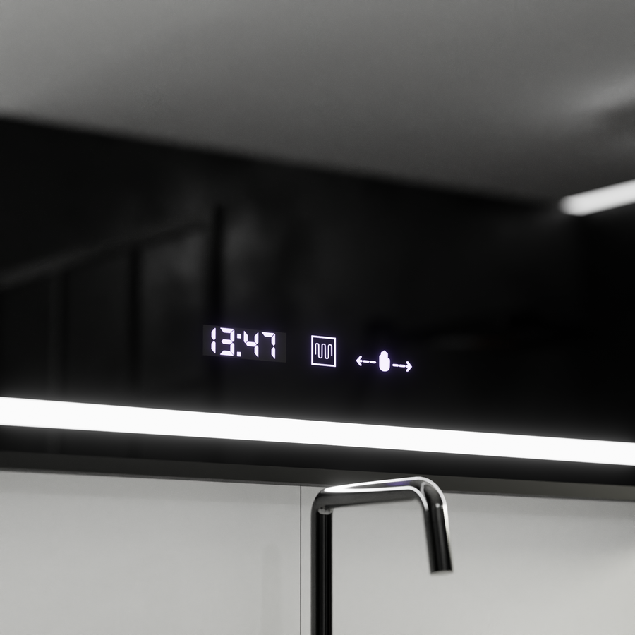 Specchio rettangolare a LED, 120x80 cm, Verite Majeste Noir Motion Glow Marcello, sistema antiappannamento, orologio e termometro, specchi dimmerabili Marcello Titolo predefinito Alessandro Design