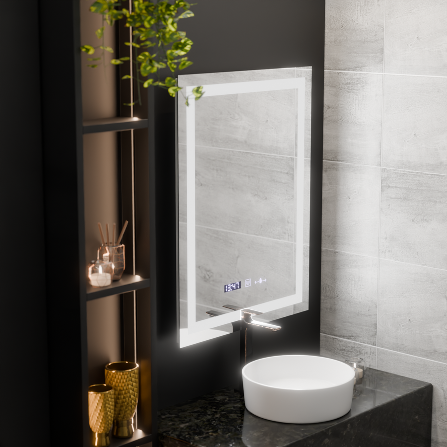 Specchio rettangolare a LED, 75x90 cm, Verite MotionGlow Marcello, Sistema Demister, Orologio e Termometro, Specchi Dimmerabili Marcello Titolo predefinito Alessandro Design