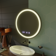 Specchio LED Touch NOVARA Sistema Demister, Orologio e Temperatura Cornice 80 cm Specchi Nero Spazzolato Korman S Titolo predefinito Alessandro Design