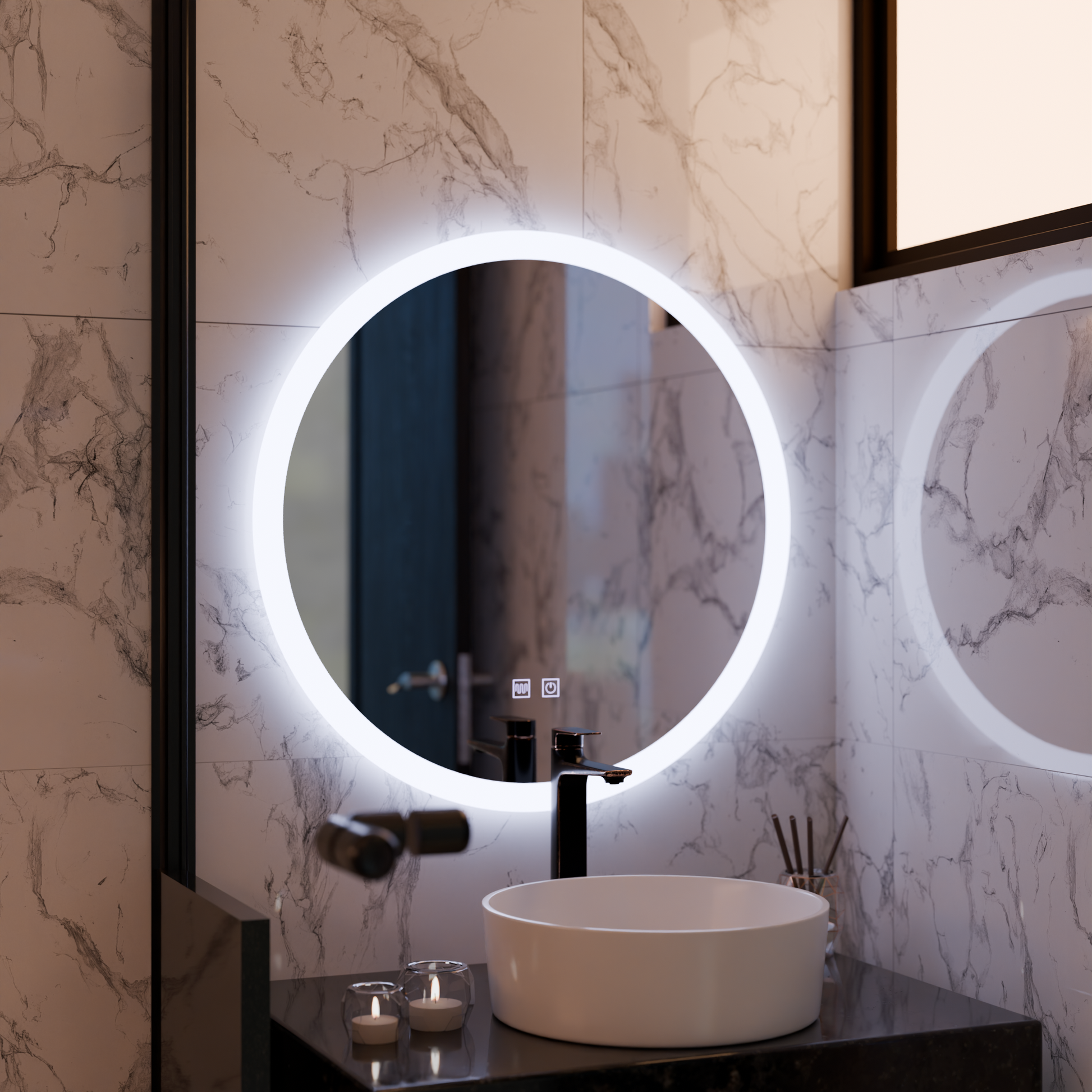 Specchio rotondo a LED, 70 cm, Noxia Touch, sistema antiappannante, specchi dimmerabili Korman E Titolo predefinito Alessandro Design