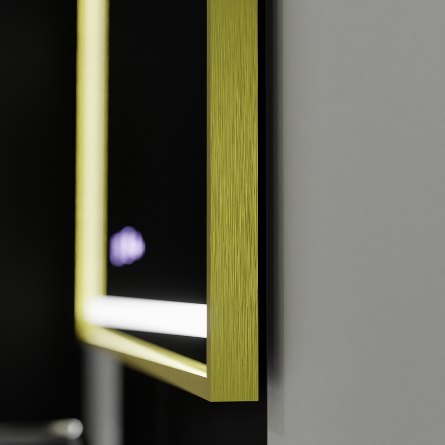 Specchio rettangolare a LED, 100x65 cm, Verite Royale Gold Motion Glow Marcello, sistema di disappannamento, orologio e termometro, specchi dimmerabili Marcello Titolo predefinito Alessandro Design