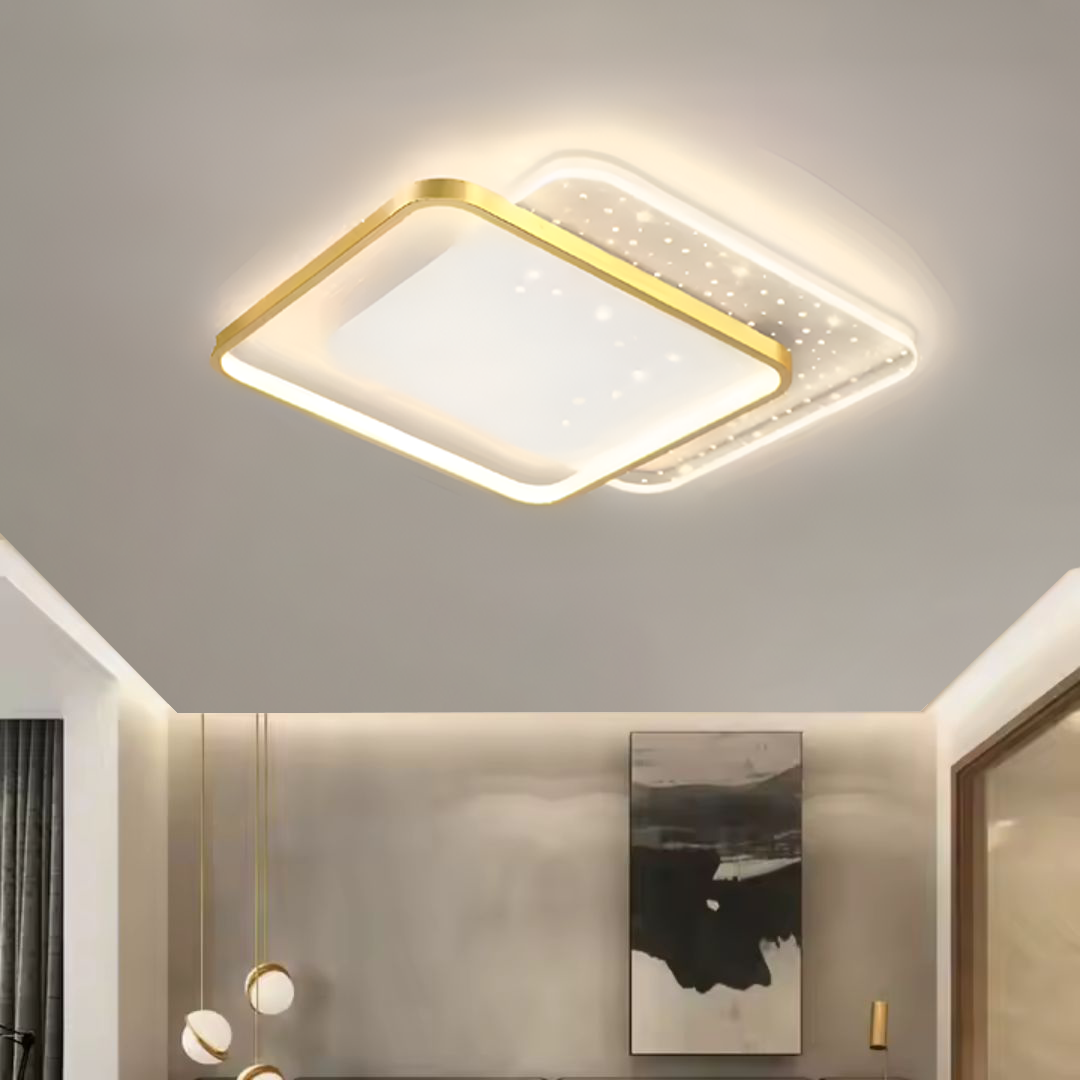Lampadario LED con telecomando GILDRA 48W, 2 Quadrati, Luce Fredda/Calda/Neutra, Dimmerabile, Oro Lampadari LED con Telecomando Titolo predefinito Alessandro Design