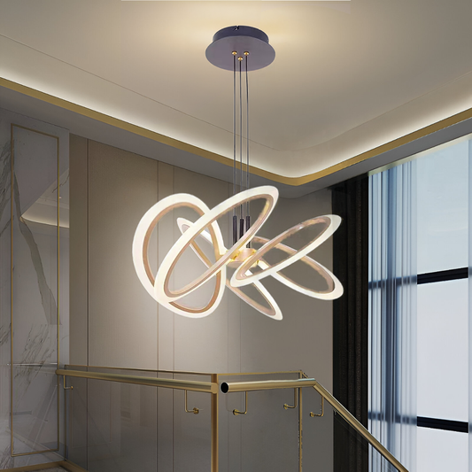Lampadario LED a Sospensione con Telecomando RIMINI 86W, 5 Elementi, Luce Fredda/Calda/Neutra, Dimmerabile, Lampadari LED Oro con Telecomando Titolo predefinito Alessandro Design