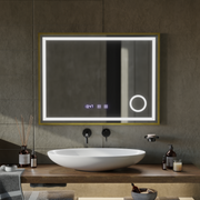 LED Touch CLARUS Specchio con sistema antiappannante, orologio e temperatura 80x60 cm Cornice dorata Specchi ingranditori cosmetici spazzolati Korman S Titolo predefinito Alessandro Design