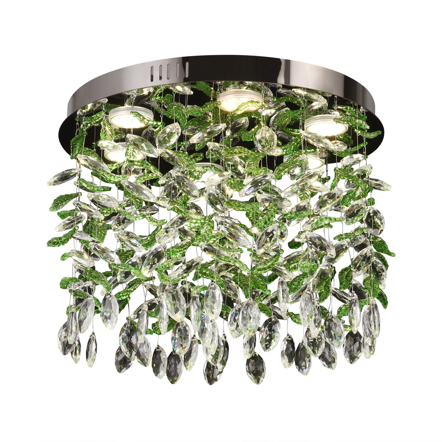 Lampadario LED in cristallo LLC211/400GN Rotondo, 22W, Luce Fredda/Calda/Neutra, Cristalli Verdi, Lampadari in Cristallo Cromato Lucido Titolo predefinito Alessandro Design