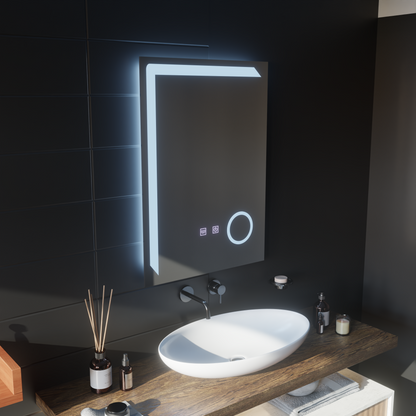 Specchio LED rettangolare, 50x70cm, Linea Touch, Sistema Demister, Specchi Dimmerabili Korman E Titolo predefinito Alessandro Design