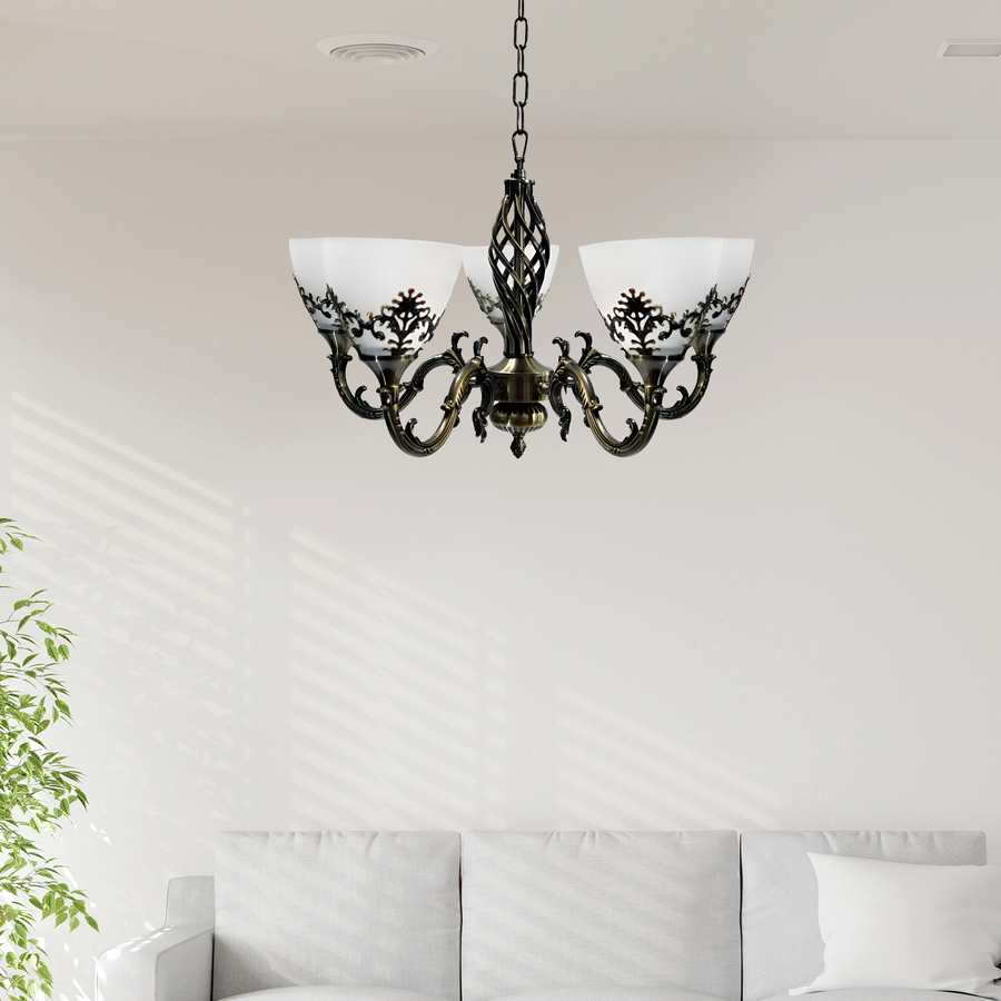 Lampadario rustico COTTAGE, 5XE27, bronzo antico, candelabri classici in metallo e vetro Titolo predefinito Alessandro Design