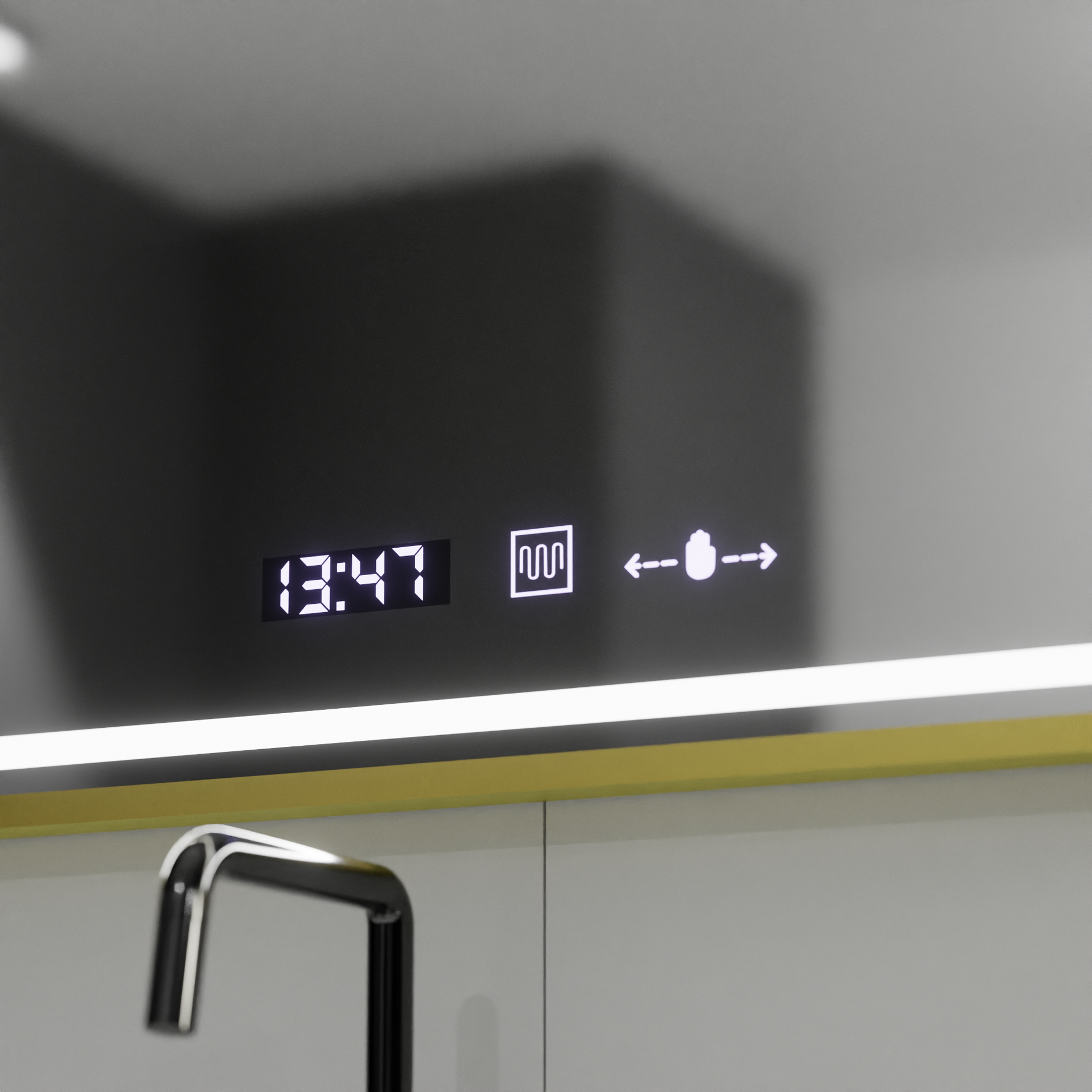 Specchio rettangolare a LED, 80x60 cm, Verite Royale Gold MotionGlow Marcello, sistema antiappannamento, orologio e termometro, specchi dimmerabili Marcello Titolo predefinito Alessandro Design