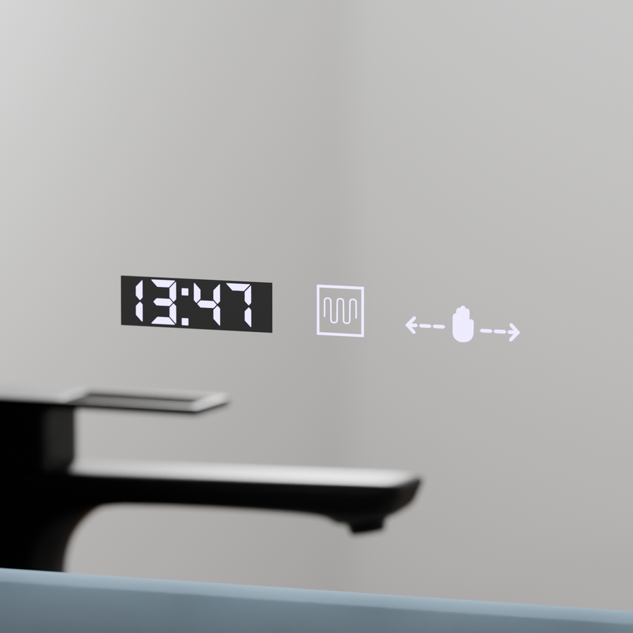 Specchio rettangolare a LED, 80x60 cm, sensore ELANCEE MotionGlow Marcello, sistema antiappannamento, orologio e termometro, specchi dimmerabili Titolo predefinito Marcello Alessandro Design