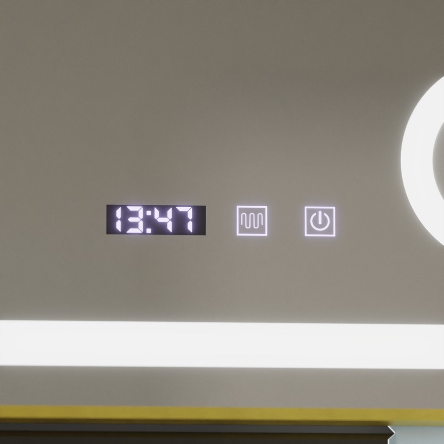 LED Touch CLARUS Specchio con sistema antiappannante, orologio e temperatura 80x60 cm Cornice dorata Specchi ingranditori cosmetici spazzolati Korman S Titolo predefinito Alessandro Design