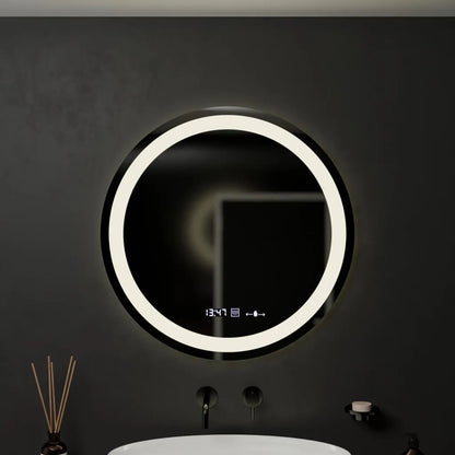 Specchio rotondo a LED, 60 cm, Celeste MotionGlow Marcello, sistema antiappannamento, orologio e termometro, dimmerabile, luce calda neutra fredda 3000K/4000K/6000K Marcello Mirrors Titolo predefinito Alessandro Design