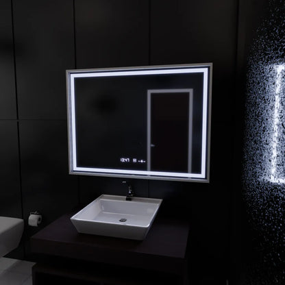 Specchio rettangolare a LED, 120x80 cm, Verite Imperial Silver Motion Glow Marcello, sistema antiappannamento, orologio e termometro, specchi dimmerabili Marcello Titolo predefinito Alessandro Design