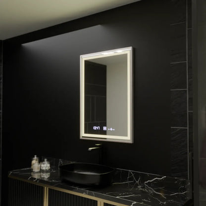 Specchio rettangolare a LED, 60x80 cm, Verite Imperial Silver Motion Glow Marcello, sistema antiappannamento, orologio e termometro, specchi dimmerabili Marcello Titolo predefinito Alessandro Design