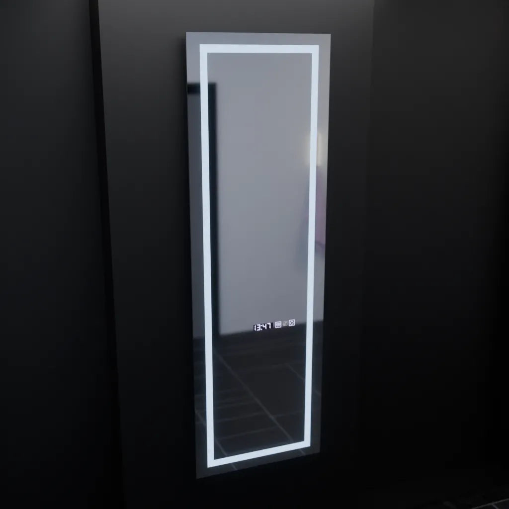 Specchio rettangolare a LED, 45x140cm, sensore radar Giulia Marcello, sistema antiappannante, orologio e termometro, Dimabila, Dressing Couture Dressing Mirrors Titolo predefinito Alessandro Design