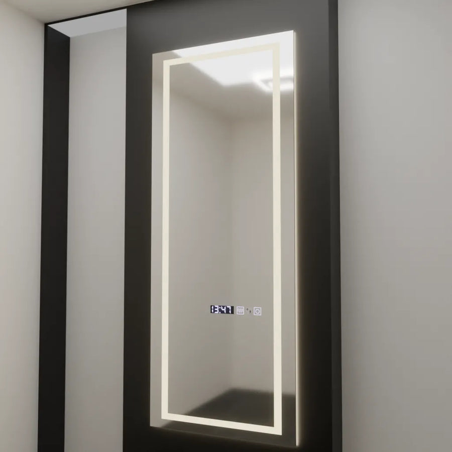 Specchio Rettangolare a LED, 60x150cm, Sensore Radar Alessia Marcello, Sistema Antiappannante, Orologio e Termometro, Dimabila, Dressing Couture Dressing Mirrors Titolo predefinito Alessandro Design