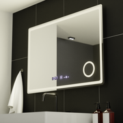 Specchio rettangolare a LED, 90x60 cm, Velour MotionGlow Marcello, sistema antiappannamento, orologio e termometro, lente d'ingrandimento cosmetica, specchi dimmerabili Marcello Titolo predefinito Alessandro Design