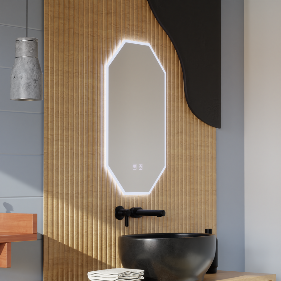Specchio LED Polygon E43S/50X80, Sistema Luce e Disappannamento, Specchio da Bagno 50X80 cm con LED e Disappannamento Titolo predefinito Alessandro Design